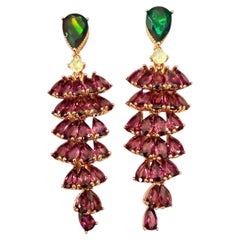 Nouvelles boucles d'oreilles en or jaune 14 carats et argent sterling plaqué, avec une opale de feu de 11,5 carats et une opale noire de 2,5 carats