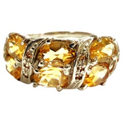 Anillo nuevo de oro blanco de 14k con citrino de 2,58 quilates, zafiro tallado y diamantes, en plata de ley