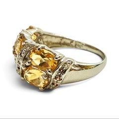 Anillo nuevo de oro blanco de 14k con citrino de 2,58 quilates, zafiro tallado y diamantes, en plata de ley