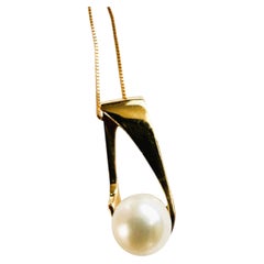 14K Yellow Gold Freshwater Pearl Abstract Modernistic Slider Necklace 18"