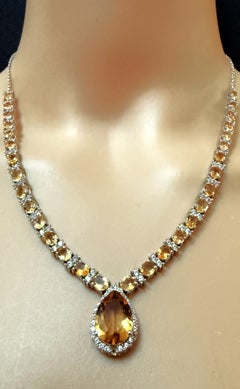 Neue Halskette aus 14-karätigem Weißgold mit PL-Sterling, 19", mit Citrin und Saphir, 15,91 Karat