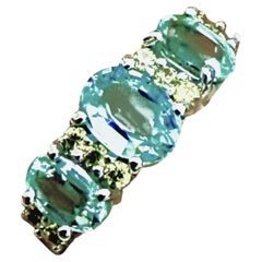 Anello nuovo in argento sterling con acquamarina e zaffiro da 2,40 carati, misura 6,75