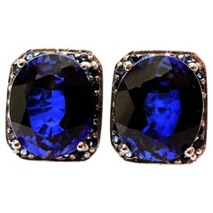 New 13 Carat Blue Sapphire Sterling Halo Earrings Post