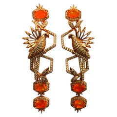 New 2.58 Carat Ethiopian Orange Opal 14k Rose Gold PL Sterling Silver Earrings