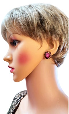 New 6.09 Carat Red Ruby Cabochon & Oval Cut Ruby 14k Y Gold PL Sterling Earrings
