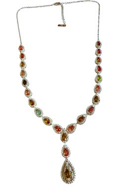 New 5.75 Carat Multi-Colored Tourmaline 14k White Gold PL Sterling Necklace