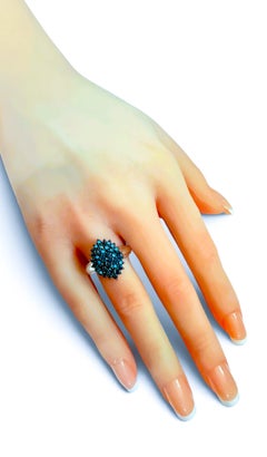 10k White Gold 1.14 Carat Blue Diamond Cluster Ring Size 7