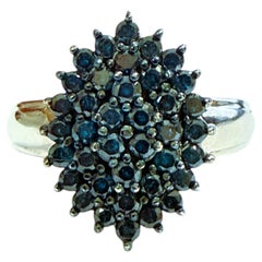 10k White Gold 1.14 Carat Blue Diamond Cluster Ring Size 7