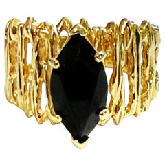 Handmade 14k Yellow Gold 1.62 Carat Black Onyx Brutalist Modernist Ring
