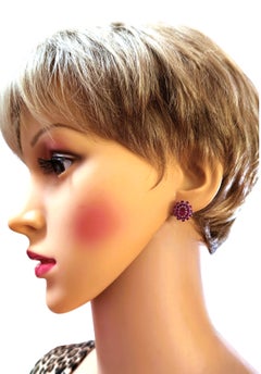 New 1.36 Carat Red Ruby 14k White Gold PL Sterling Post Earrings