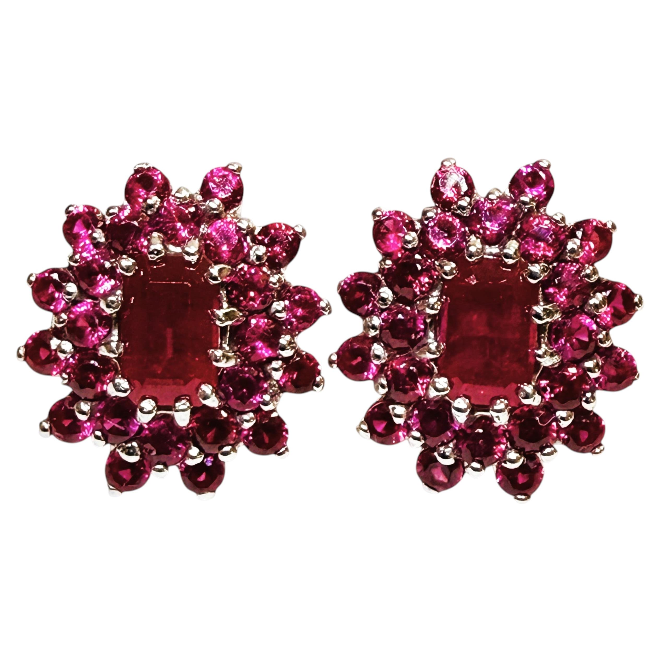 New 1.36 Carat Red Ruby 14k White Gold PL Sterling Post Earrings
