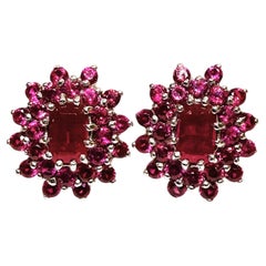 New 1.36 Carat Red Ruby 14k White Gold PL Sterling Post Earrings