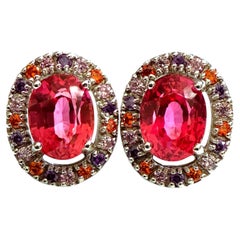 New 7.80 Carat Padparadscha Sapphire & Multi-Colored Sapphire Sterling Earrings