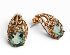 Nouvelles boucles d'oreilles à tige plaquées or rose 24 carats, ornées d'une aigue-marine et de saphirs de 6,10 carats
