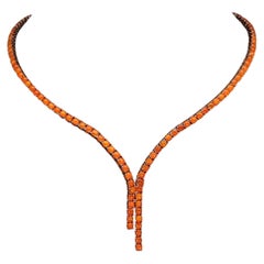 New 15.30 Carat Orange Opal 14k White Gold PLated Sterling Necklace