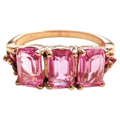 New 3.40 Carat 3 Stone Pink Sapphire Rose Gold Plated Sterling Ring Size 7