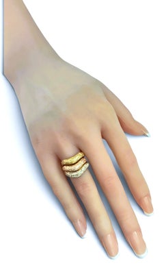 14k Yellow, White & Rose Gold Handmade Stacked Stardust Dome Ring size 6.5