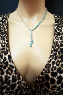 New 3.7 Carat Paraiba Blue Topaz & Sapphire 14k White Gold Sterling Necklace