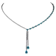 New 3.7 Carat Paraiba Blue Topaz & Sapphire 14k White Gold Sterling Necklace