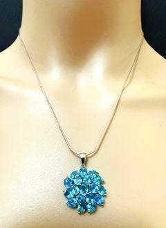 Nuova collana in oro bianco 14k con topazio blu Paraiba da 6,3 carati, chiusura PL in argento sterling, lunghezza 18"