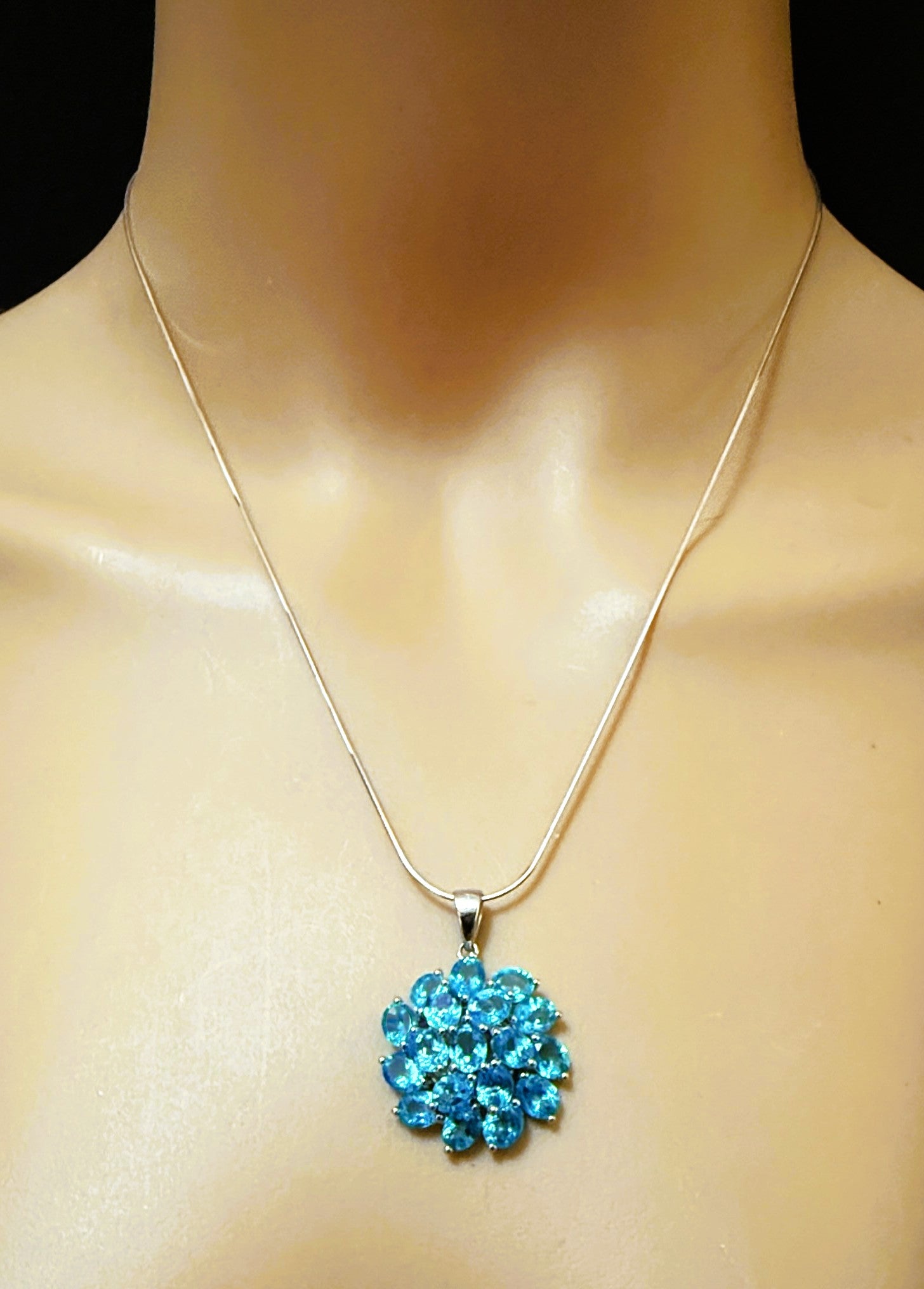 New 6.3 Carat Paraiba Blue Topaz 14k White Gold PL Sterling Necklace 18 ...