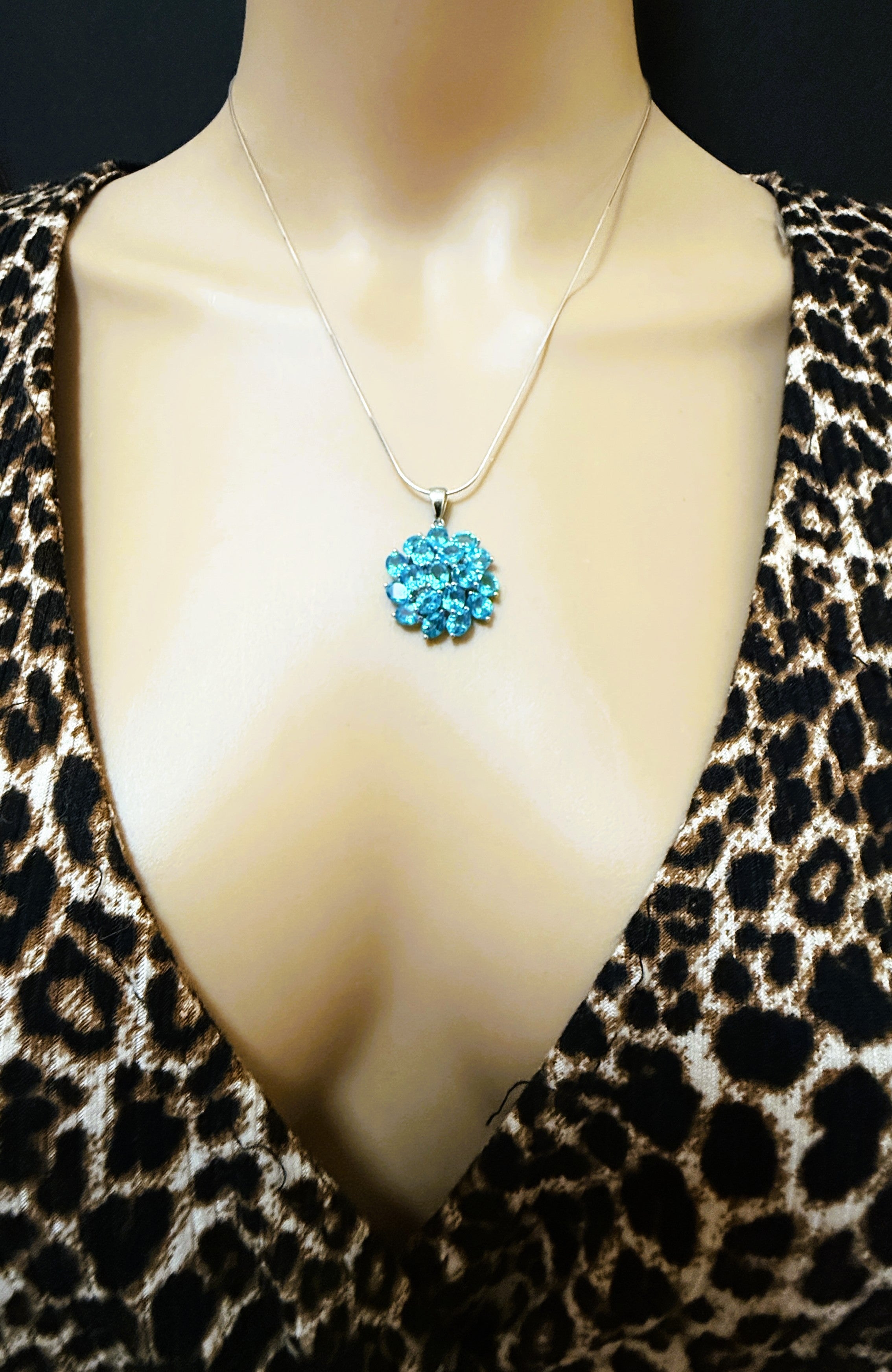 New 6.3 Carat Paraiba Blue Topaz 14k White Gold PL Sterling Necklace 18 ...
