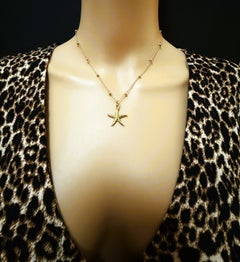 14K Yellow Gold Starfish Pendant Station Necklace 16"