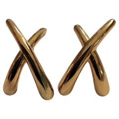 14K Yellow Gold High Polish Criss Cross Post Earrings by Carla