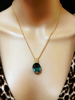 New 13.95 Carat Tourmaline 24k Yellow Gold PL Sterling Necklace 18"