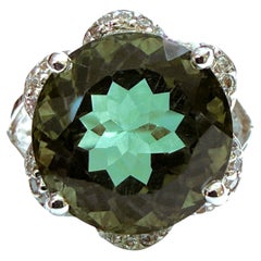 New 8.10 Carat Forest Green Tourmaline & Diamond Cut Sapphire 925 Sterling Ring
