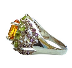 Nouvelle bague en argent sterling avec citrine, péridot et saphir de 2,54 carats, taille 7