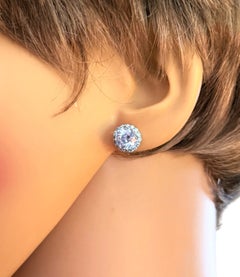 Neue Petite-Ohrringe aus Sterlingsilber mit 3,20 Karat Aquamarin und Saphir im Halo-Design