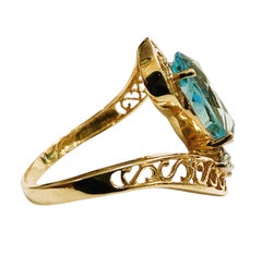 14k Yellow Gold 3 Carat Aquamarine & Diamond Filigree Ring Size 7.75