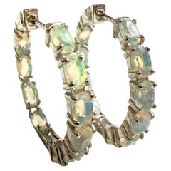 Nuovi orecchini a cerchio con opale di fuoco da 4,2 carati, in oro giallo 14k e argento sterling