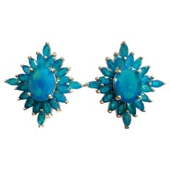 New 6.52 Carat Ethiopian Blue Opal Sterling Silver Earrings