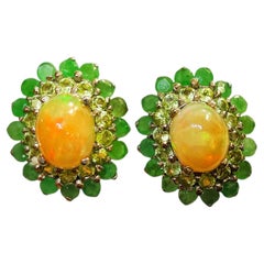 New 3.72 Carat Fire Opal, Peridot & Emerald Sterling Post Earrings