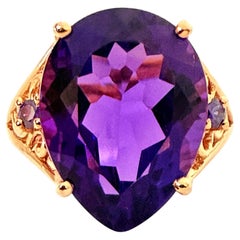 New 9.70 Carat Amethyst Teardrop % Sapphire Rose Gold PL Sterling Ring
