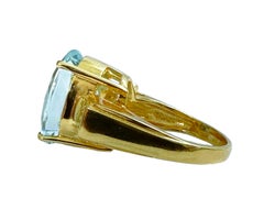New 8.70 Carat Aquamarine & Sapphire 24k Yellow Gold-Pl Sterling Ring