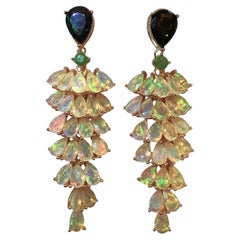Nuovi orecchini a perno con opale di fuoco da 12,28 carati, in oro giallo 14k e argento sterling PL