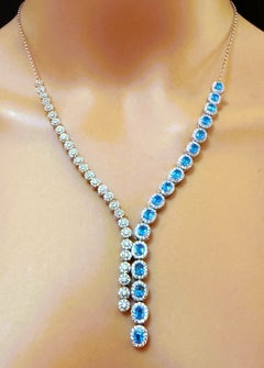 Nuova collana in oro 14k PL e argento sterling con apatite blu e zaffiro con taglio a diamante 3.23