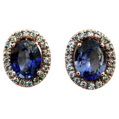 New 9.35 Carat Cornflower Blue Sapphire 14k Rose Gold PL Sterling Post Earrings