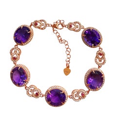 Pulsera nueva de plata de ley con oro rosa de 14k, turmalina morada de 5,85 quilates y zafiros