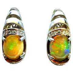 New 3.72 Carat Ethiopian Fire Opal & Sapphire 14k W Gold PL Sterling Earrings