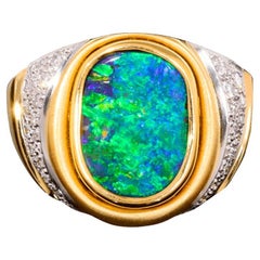 Vintage Australian 6.35ct Boulder Opal, Diamond, 18K Gold & Platinum Ring