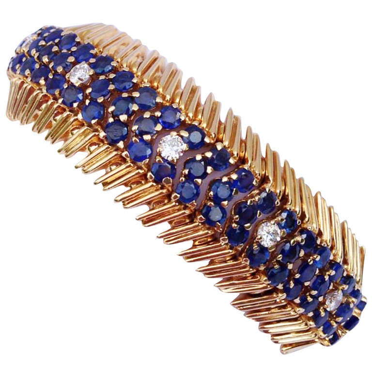 Tiffany & Co. Mid-Century Sapphire Diamond Gold Bracelet