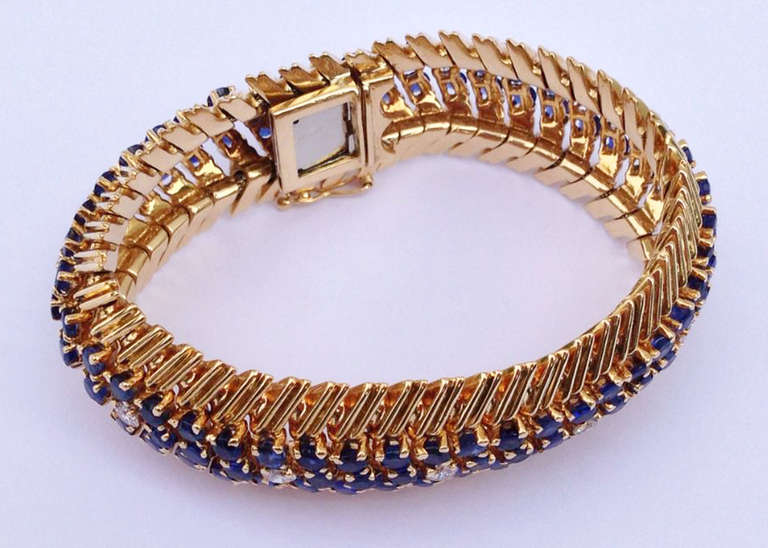 Tiffany & Co. Mid-Century Sapphire Diamond Gold Bracelet In Excellent Condition In Phoenix, AZ
