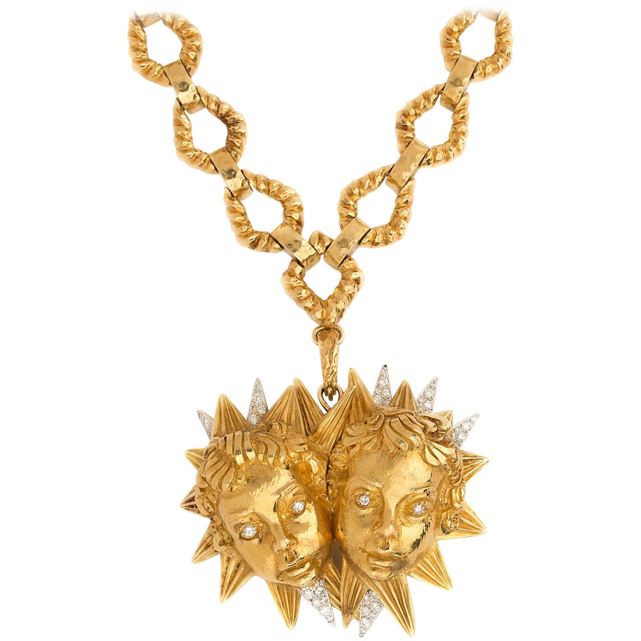 David Webb Diamond Gold Platinum Pendant Necklace Suite For Sale
