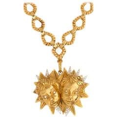 David Webb Diamond Gold Platinum Pendant Necklace Suite