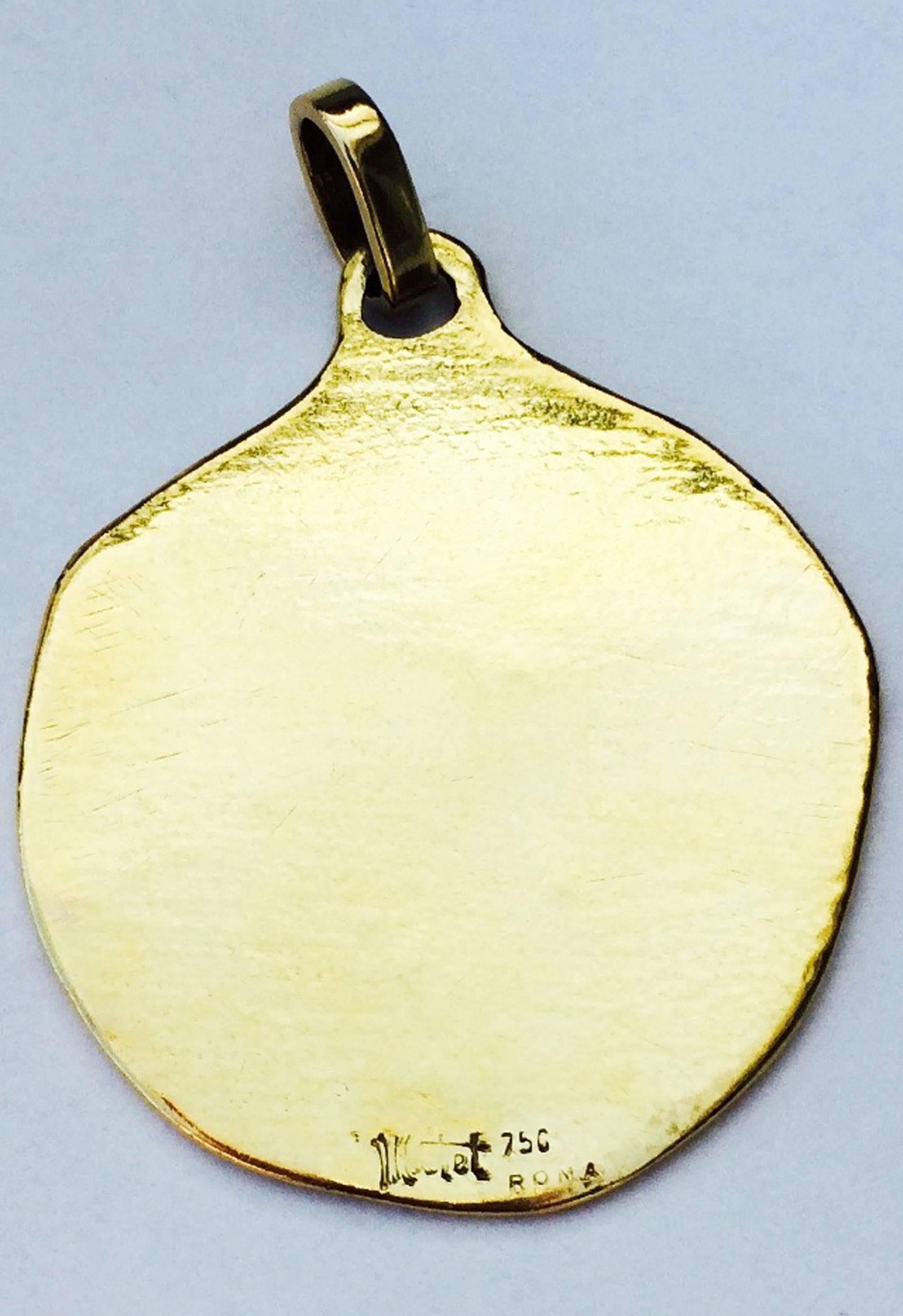 A fine and rare Bottega Mortet Roma Scorpio astrological gold pendant. Outstanding design and execution. Signed item includes original bale. Pristine.