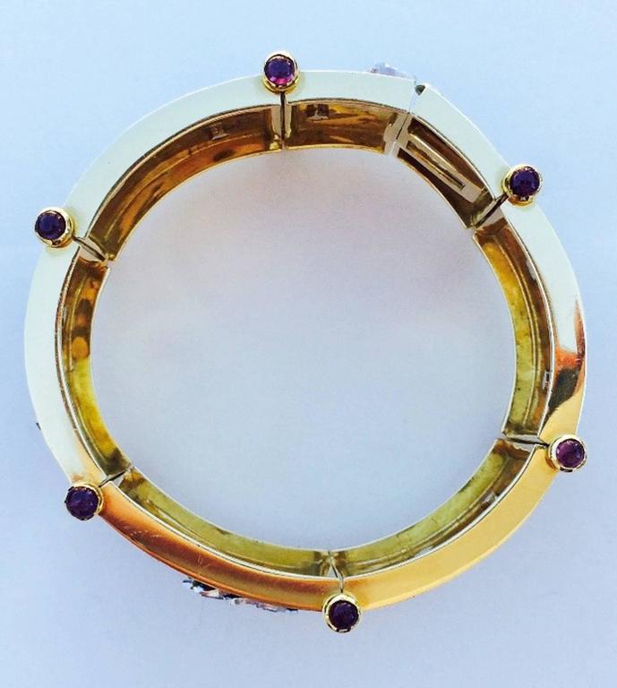 Roberto Legnazzi Enamel Diamond Gold Safari Cuff Bracelet at 1stDibs